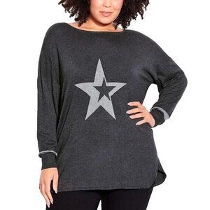 Avenue Women's Charcoal Abstract Star Knit Round Neck Sweater Size 20